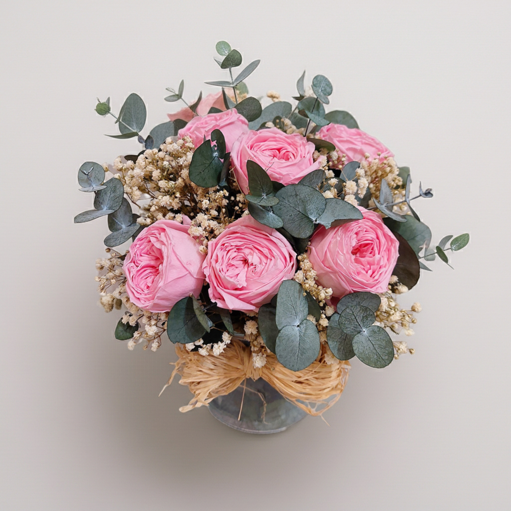 RAMO DE 6 ROSAS DE JARDÍN PRESERVADAS