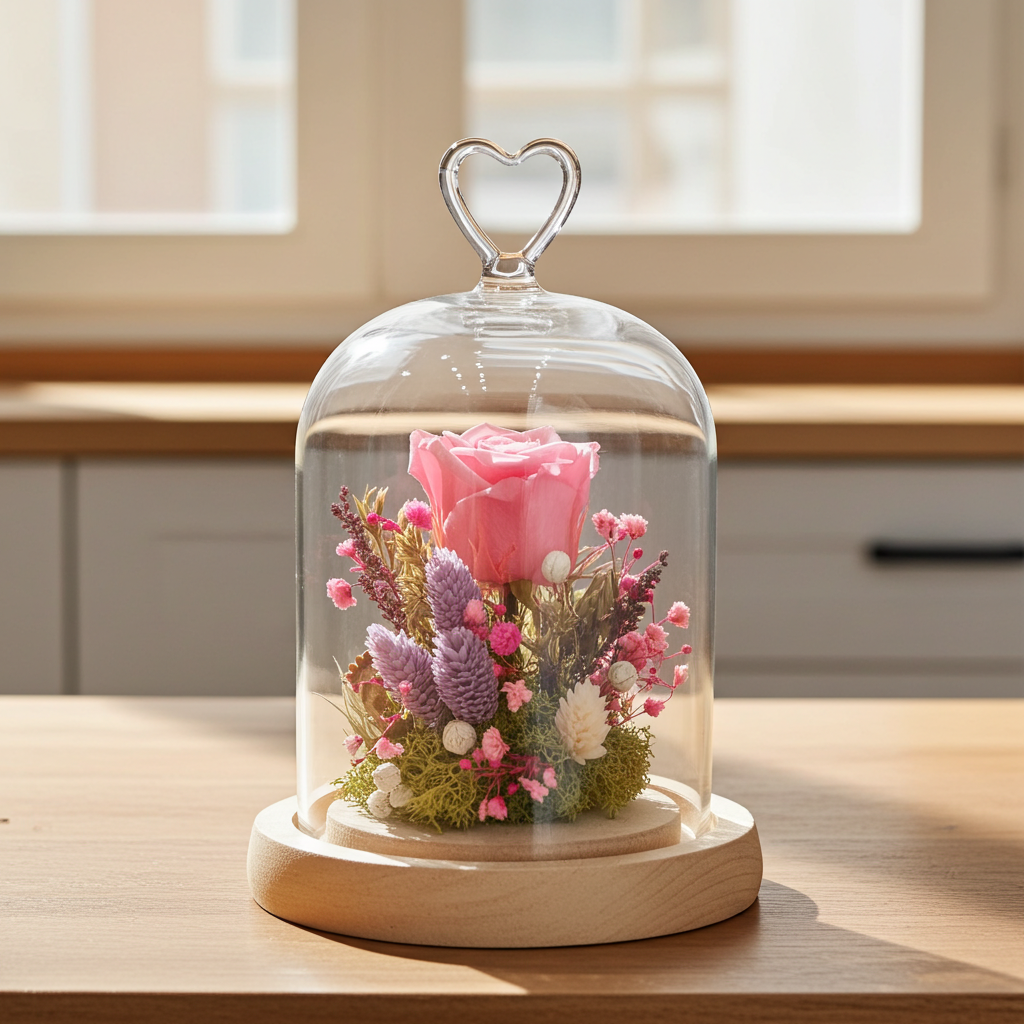 CÚPULA CON ROSA PRESERVADA PEQUEÑA