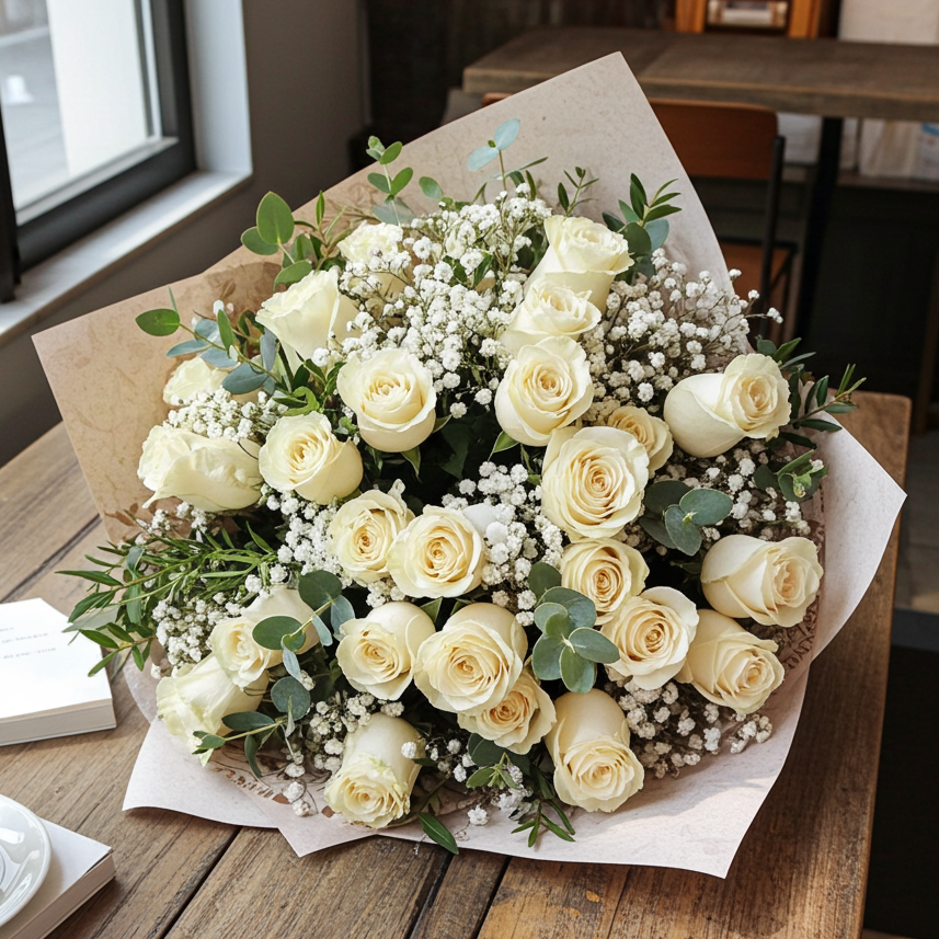 RAMO DE ROSAS BLANCAS PREMIUM (  6 - 100 Uds.)