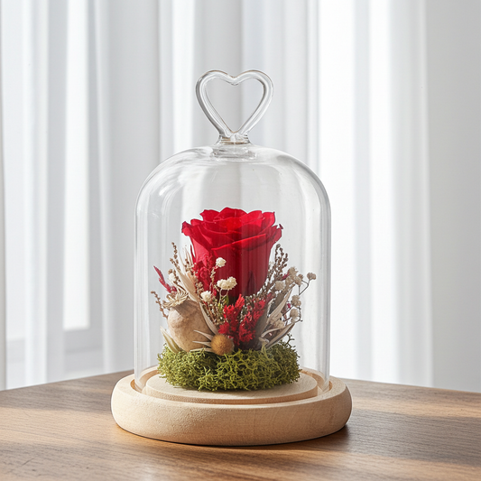 CÚPULA CON ROSA PRESERVADA PEQUEÑA