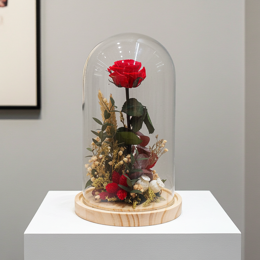 CÚPULA CON ROSA PRESERVADA MEDIANA