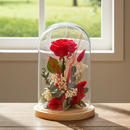 CÚPULA CON ROSA PRESERVADA GRANDE